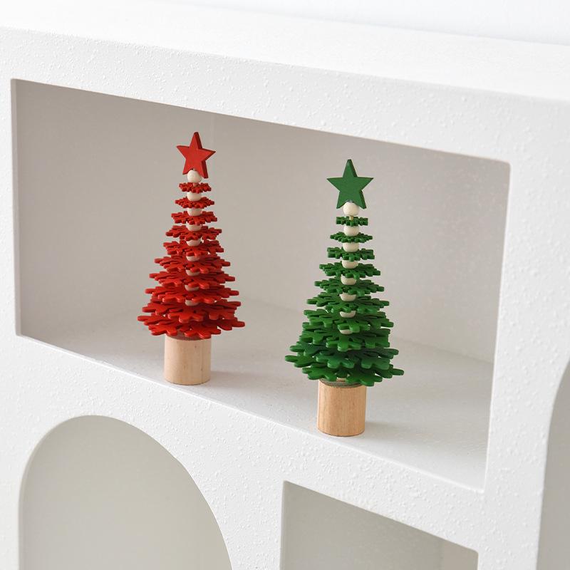 NUCHI Mini Wooden Christmas Tree Desktop Ornament Scene Decor
