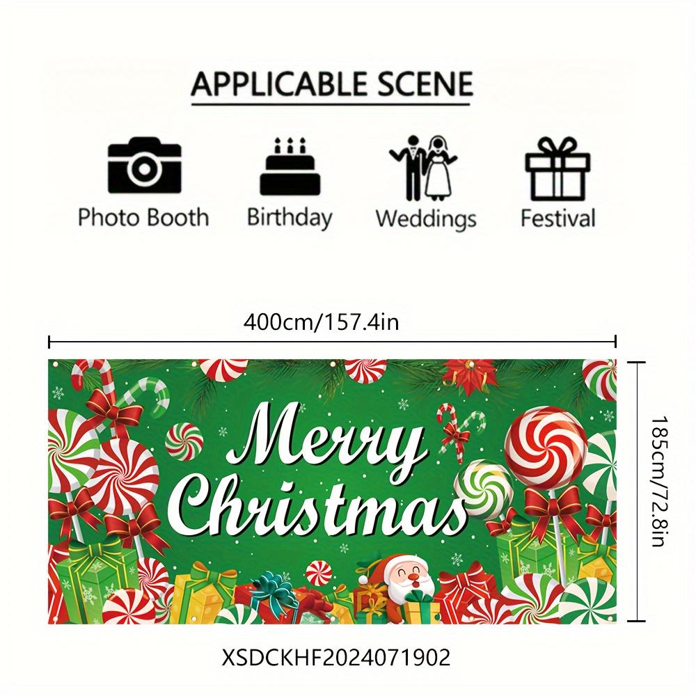 Christmas Garage Door Banner Decoration - Merry Christmas Themed Polyester Banner with Lollipop and Gift Box Patterns