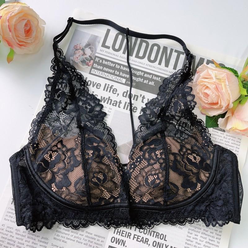 French Lace Front Bralette With Backless Design Wirefree Soft Cup Full Bust Comfort