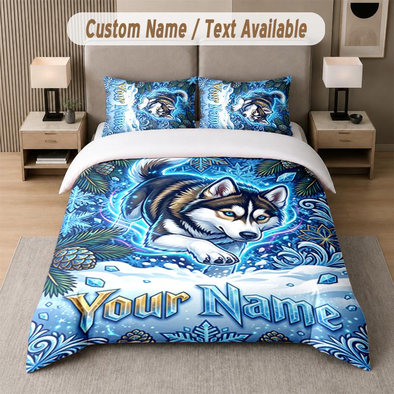 Wolf Fox Theme Custom Text Or Name 3Pcs Bedding Set 1 Flat Sheet & 2 Pillowcases Personalized Home Bedding