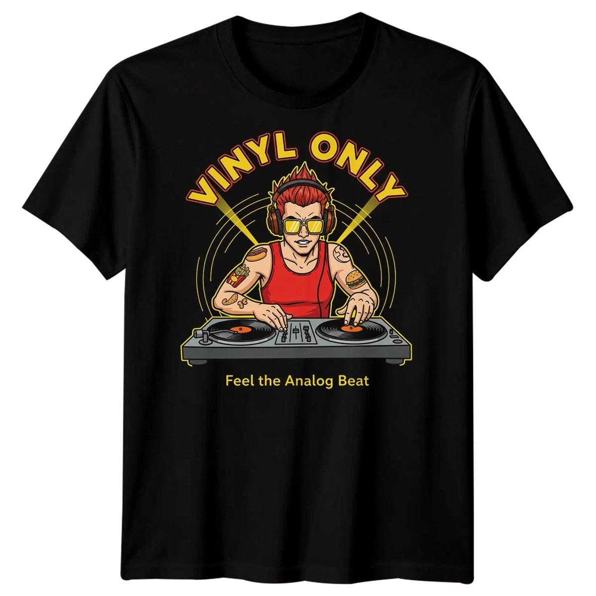 Vinyl Only DJ Vinyl Music Mens T shirt Feel The Analog Rhythm L