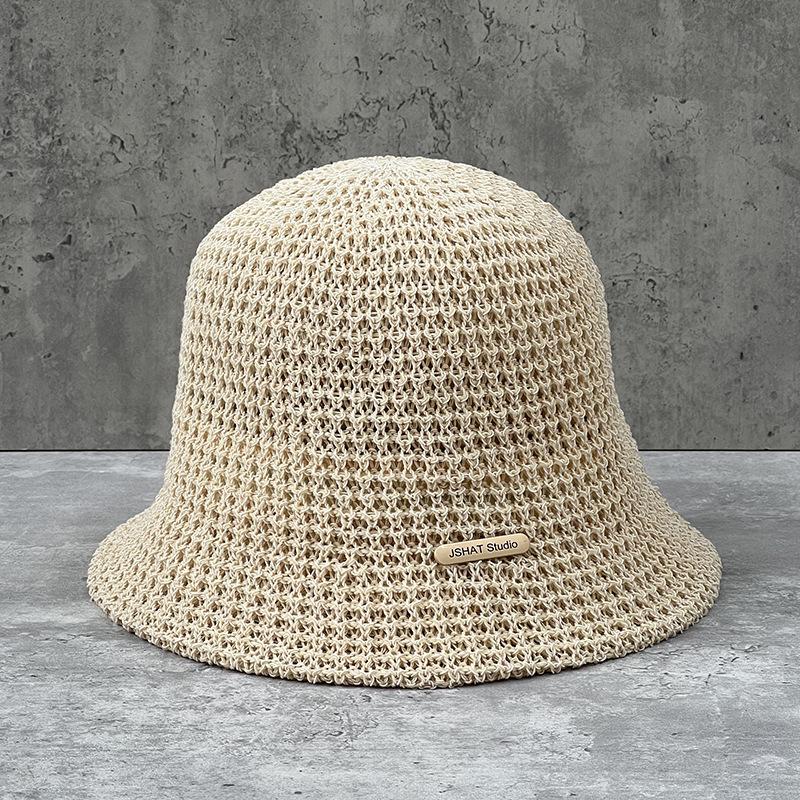 Japanese Hollow Sunscreen Bucket Hat Women'S Summer Outdoor Versatile Sun Hat Knitted Breathable Bucket Basin Hat Shows Small Face