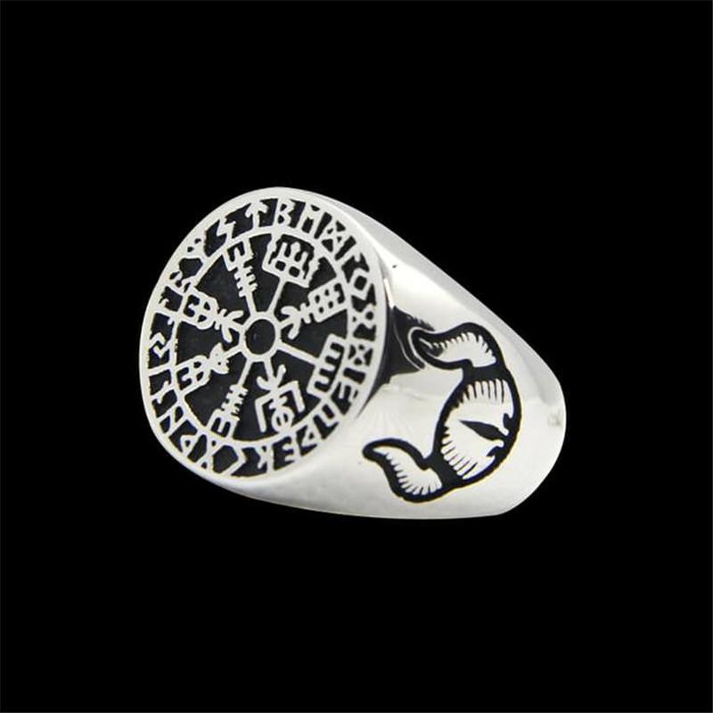 

Viking Style Solid Men Ring 316L Stainless Steel Wolf Head Compass Ring Size 7-13 7
