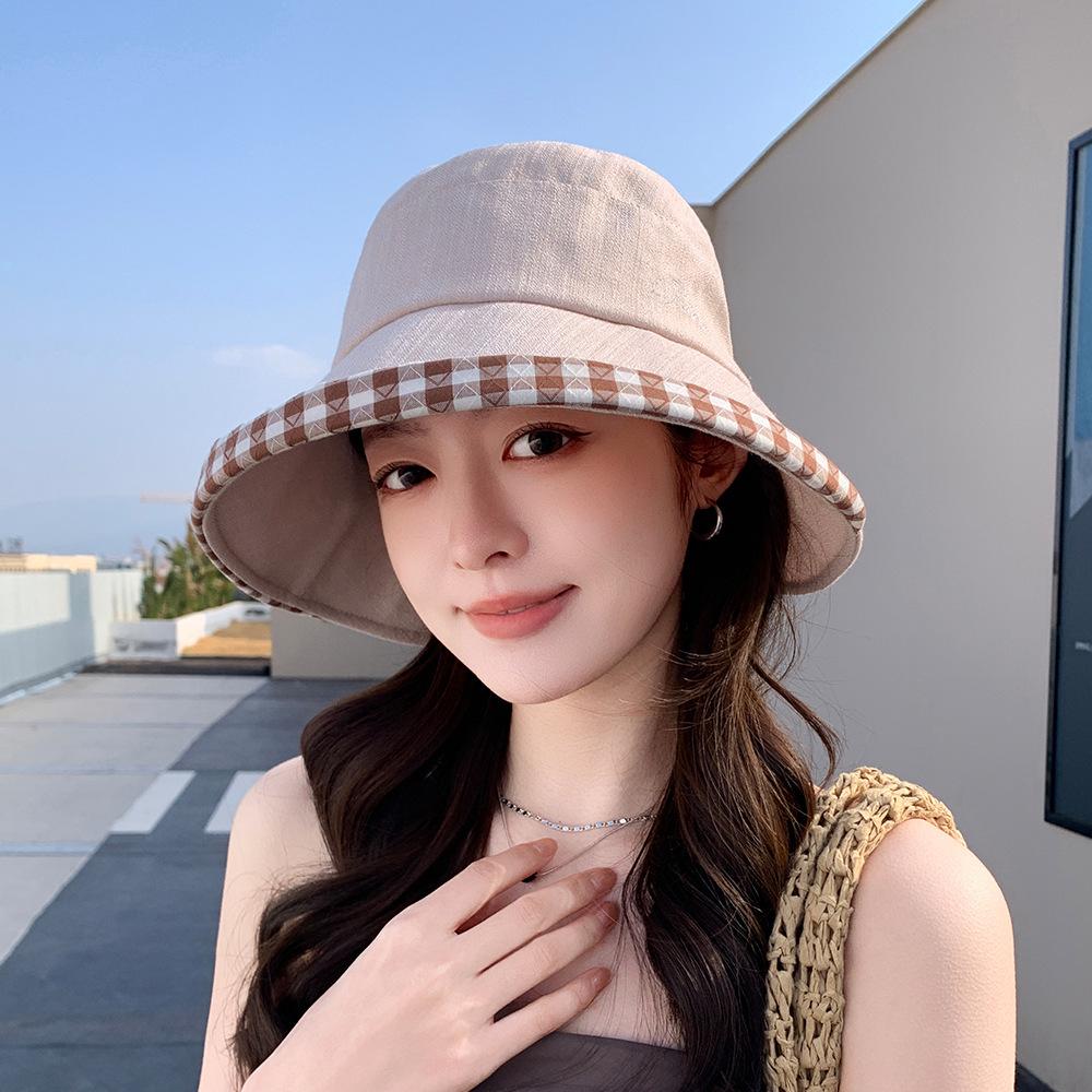 Women's Summer Plaid Bucket Hat: Breathable, UV Protection, Face-Slimming, with Bowknot