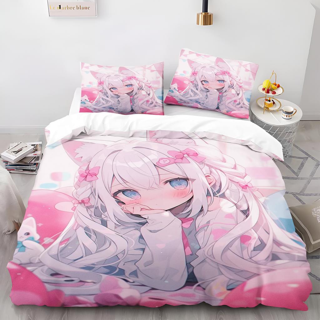 Beautiful Girl Duvet Cover Animal Cartoon 3-Piece Set Children Cute Polyester Soft Breathable Comforter Animation Bedding
