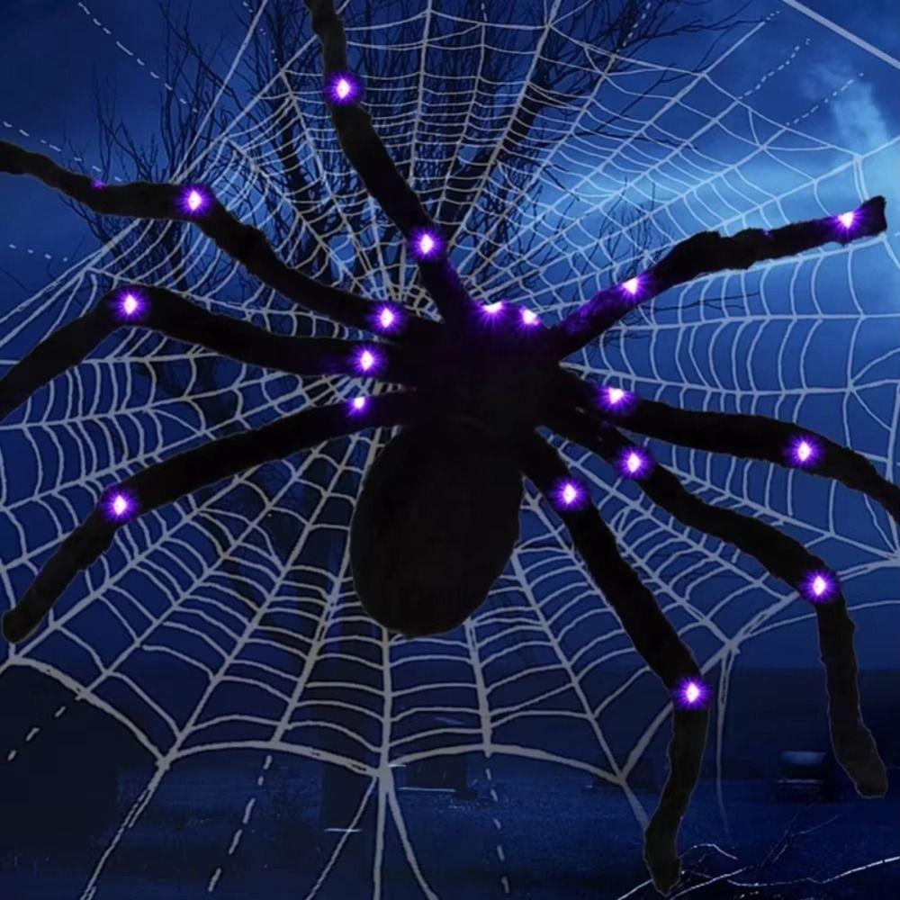 8 Modes Luminous Halloween Spider Glow Scary Giant Spider Practical LED Spider Net  Garden Yard