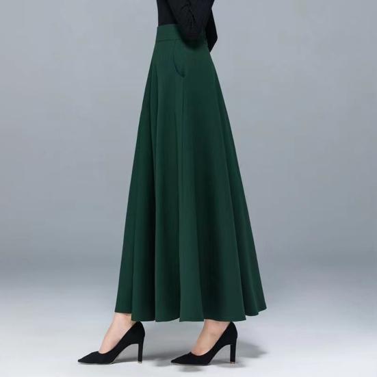 Maxi Skirt High Waist A-Line Long Skirt with Pockets Breathable Slimming Large Hem Design Office Lady Skirt