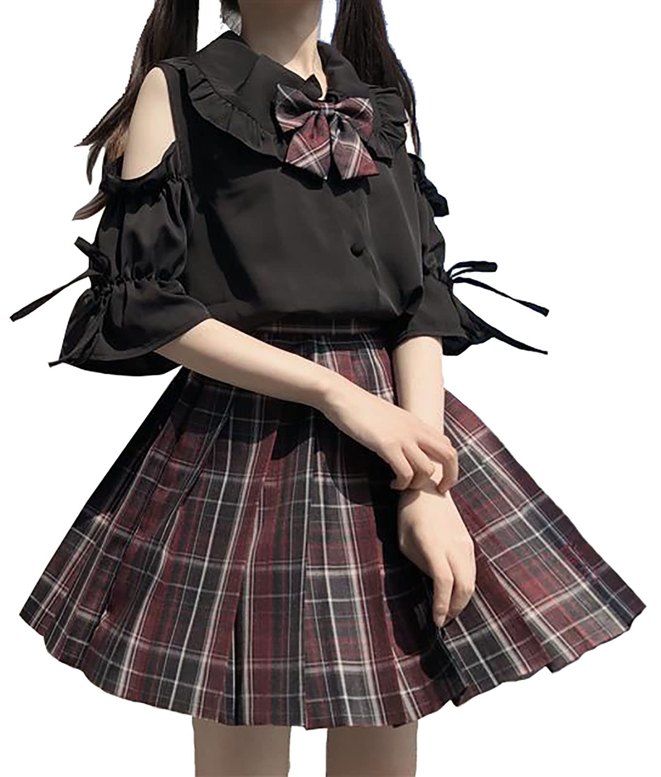 

SUNNYSTEP JK Униформа Косплей Сексуальная Школьная Матросская Традиционная Школьная Верх и Низ Школьный Милый Комплект с Длинными Рукавами, Униформа с Открытыми Плечами, Костюм, Стиль, чёрный