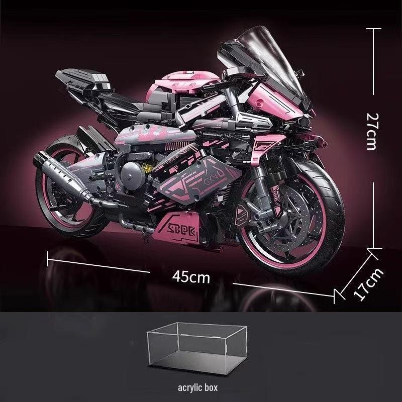 Compatible Pink BMW Motorcycle Model: Trendy Educational Toy for Boys - Lego Brick Assembly