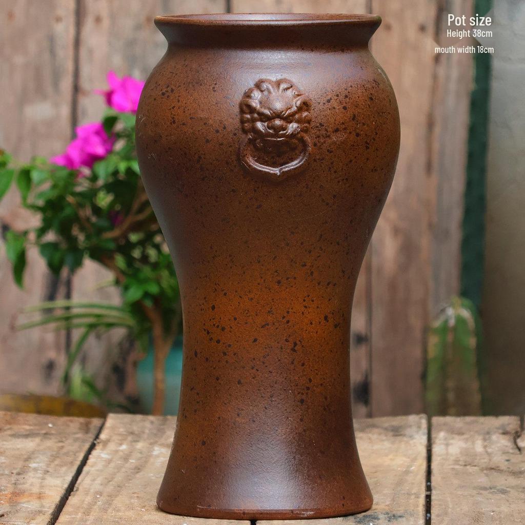 Retro White Coarse Pottery Jar - Large Bougainvillea Bamboo Turtle Back Flower Pot