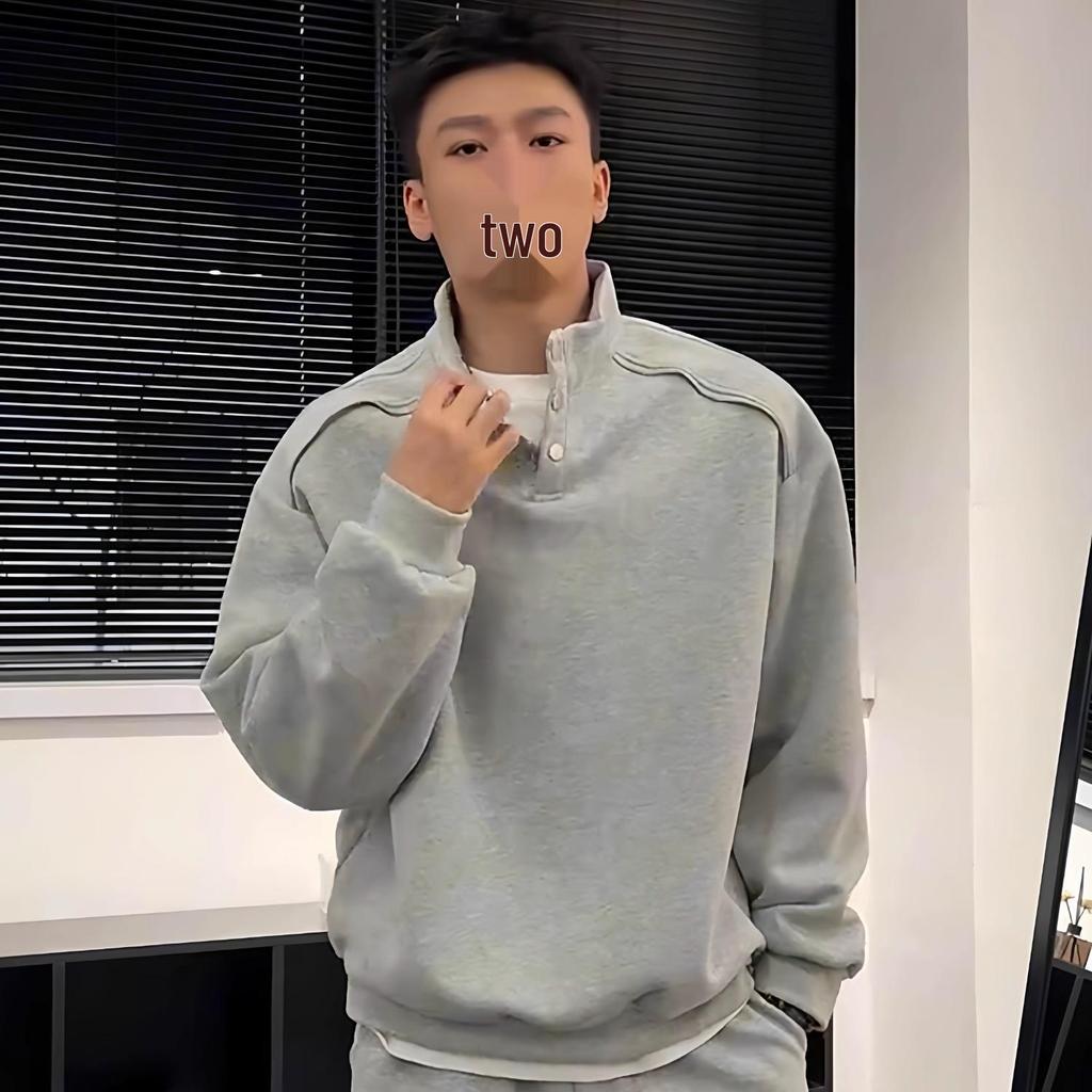 Men's High-End Cotton Long-Sleeve Sweatshirt – Solid Color, Round Neck, Versatile, Skin-Friendly Base Layer