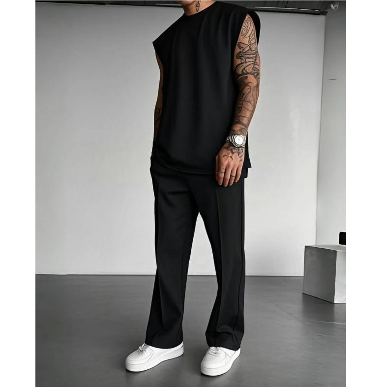 Summer Breathable Quick Drying Men's Tracksuit,Loose Version of Sleeveless T-Shirt Fitness SuitMen's Suit pantsLeisure Vest