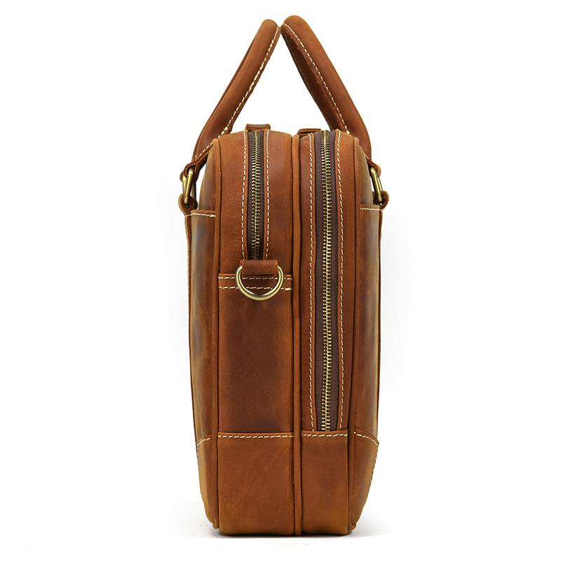 Men Leather Briefcase Bag 14" Computer Laptop Bags Thick Cow Skin Business Bag Vintage Style Men Male Bag Daily Working Totes