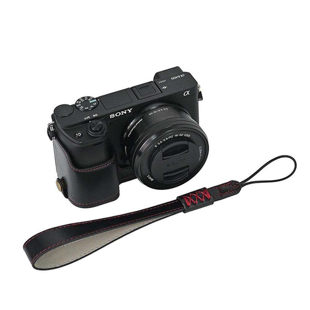 Ölleder PU Leder Kamera Halbkörpergehäuse Für Sony A6400 A6300 A6000 A6100 Batterieöffnung Bodenabdeckung Mit Handschlaufe