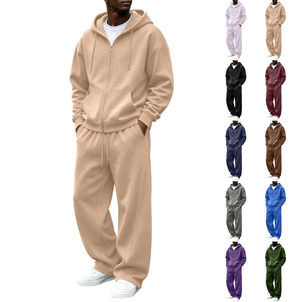 Men's 2 Piece Tracksuit Set with Loose Fit Zip Up Jacket and Sweatpants Casual Versatile Sportswear