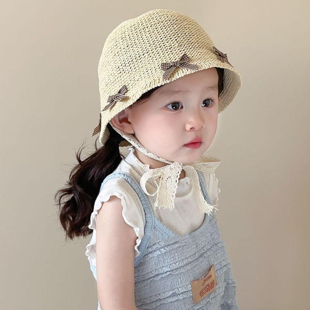 Bow Baby Straw Hat Beach Children Panama Caps Trendy Lace Straw Hat for Girls