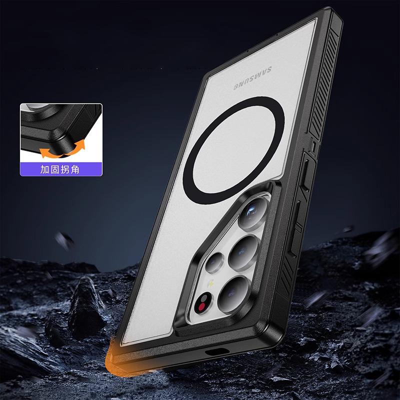 2 In 1 Heavy Duty Armor Magnetic Charging Phone Case for Samsung Galaxy S24 S23 S22 Ultra Plus Fe Magsafe Shockproof Hard Cover