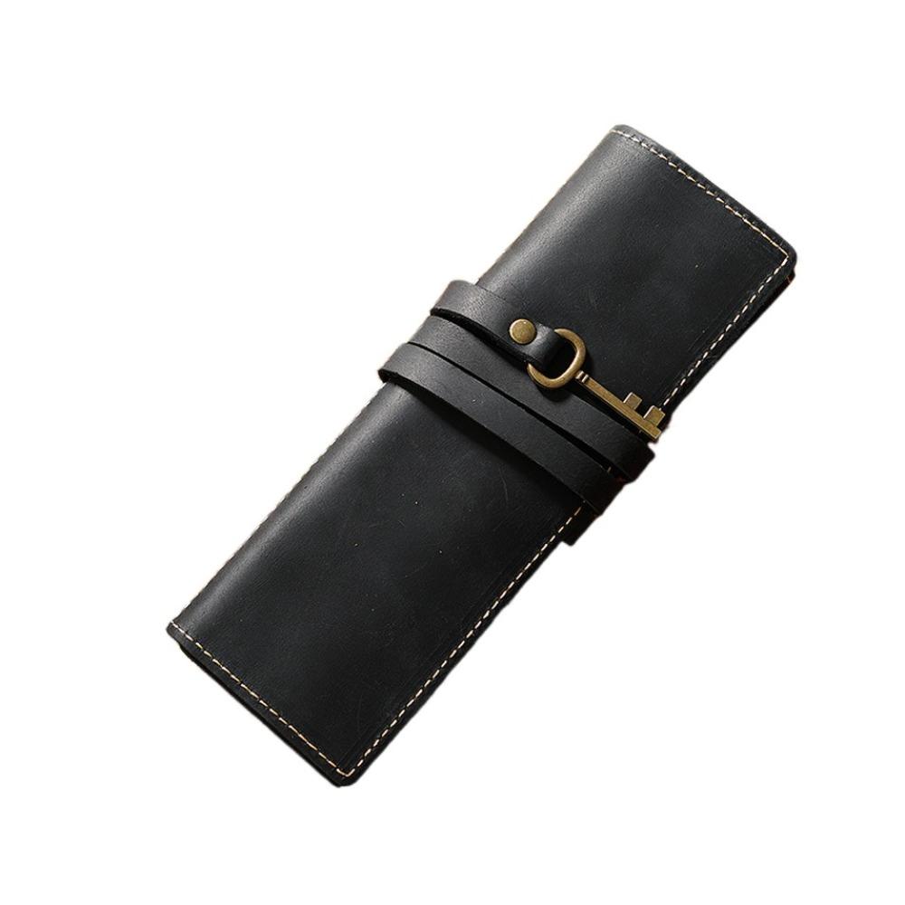 Genuine Leather Genuine Leather Pencil Case Tie Rope Pens Bag Foldable Leathe Pencil Bag Foldable Creative