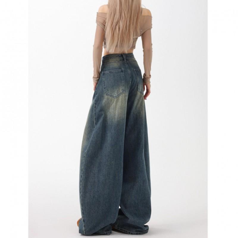 High Waist Wide Leg Jeans Women Fall Loose Fit Cotton Denim Trousers Vintage Style Comfortable Casual Pants