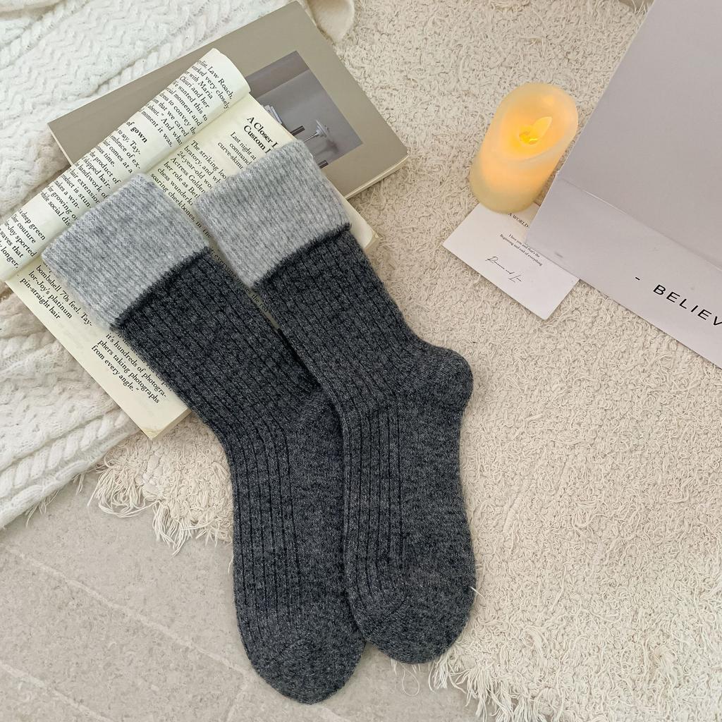 Ladies Autumn Winter Thickened Warm Wool Grey Medium Tube Stack Socks