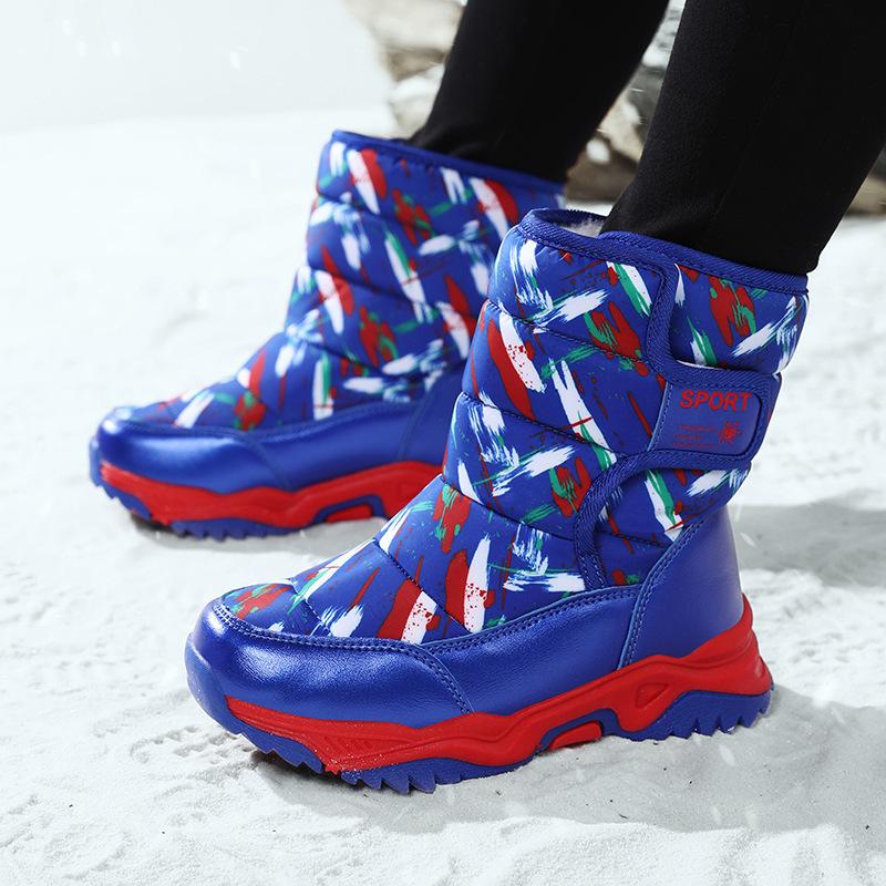 Foreign Trade Boys' Winter Cotton Boots, Velvet Warm Children's Snow Boots, Medium and Older Children's Outdoor Thickened Cold-resistant Cotton Shoes