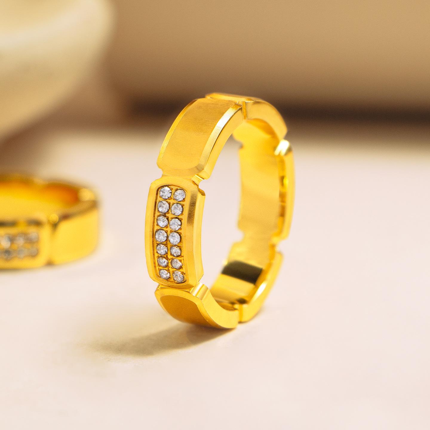 Xiaohongshu Vietnamese Sand Gold Rhinestone Honeycomb Design Ring Inner diameter ~18.5mm, HK size 18