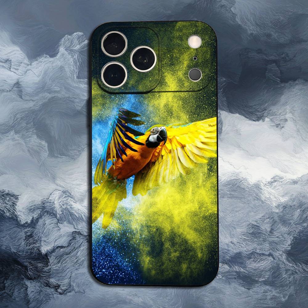 A-Animal Parrot Bird For iPhone 13,17,11,12,16,14,15,Plus,Pro Max,XS,X,XR,SE,Mini,8,7,Soft Silicone Black Phone Case