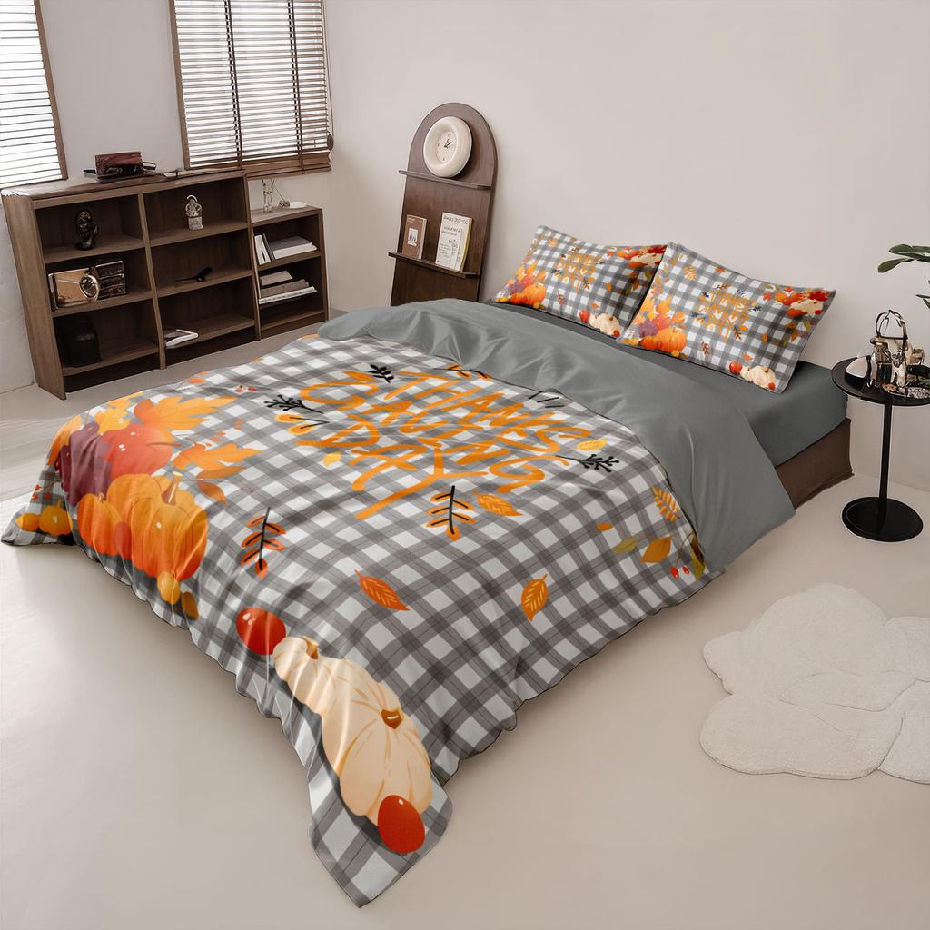3pcs Thanksgiving Autumn Harvest Pumpkin Print Coreles Bedding Set Multi Size Bedrooms Dormitory Soft Machine Washable