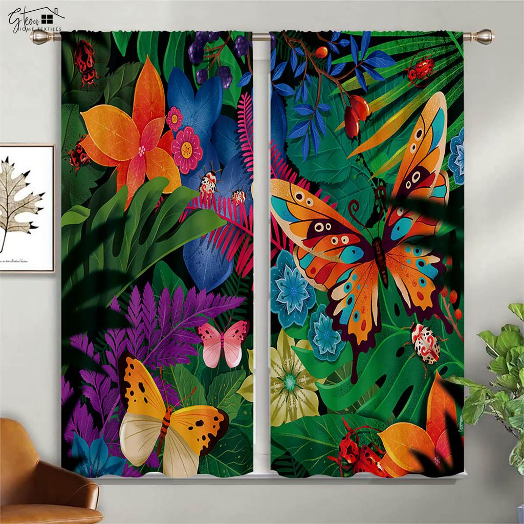 Schmetterling Liebe Blume Vorhänge Pastoral Schön Retro Schlafzimmer Wohnzimmer Arbeitszimmer Polyesterfaser 3D-Druck Dekovorhang