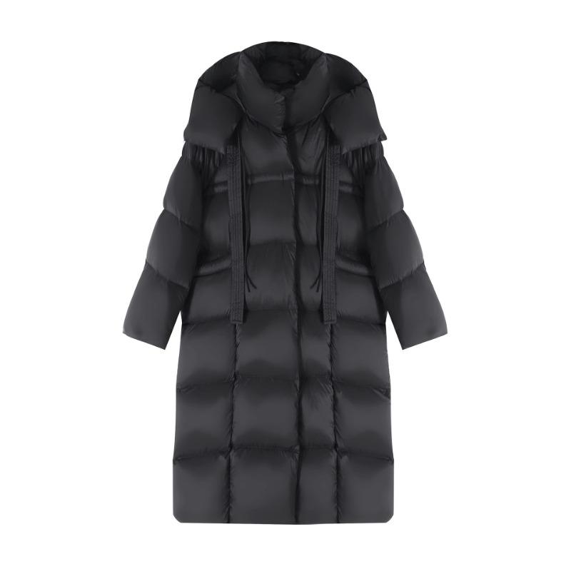 

90 пуховик длинный высокого класса утолщенный свободный пух утки XL чёрный