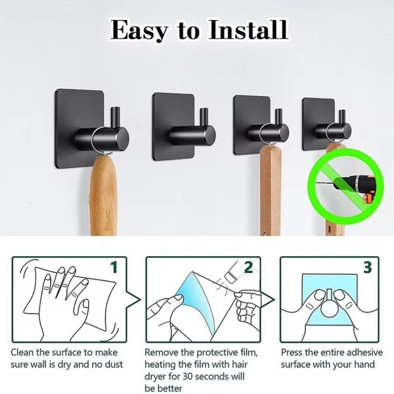 1-10pcs Self Adhesive Hook Heavy Duty Stainless Steel Wall Hooks Towel Clothes Rack Hangers Bathroom Kitchen Storage Holders
