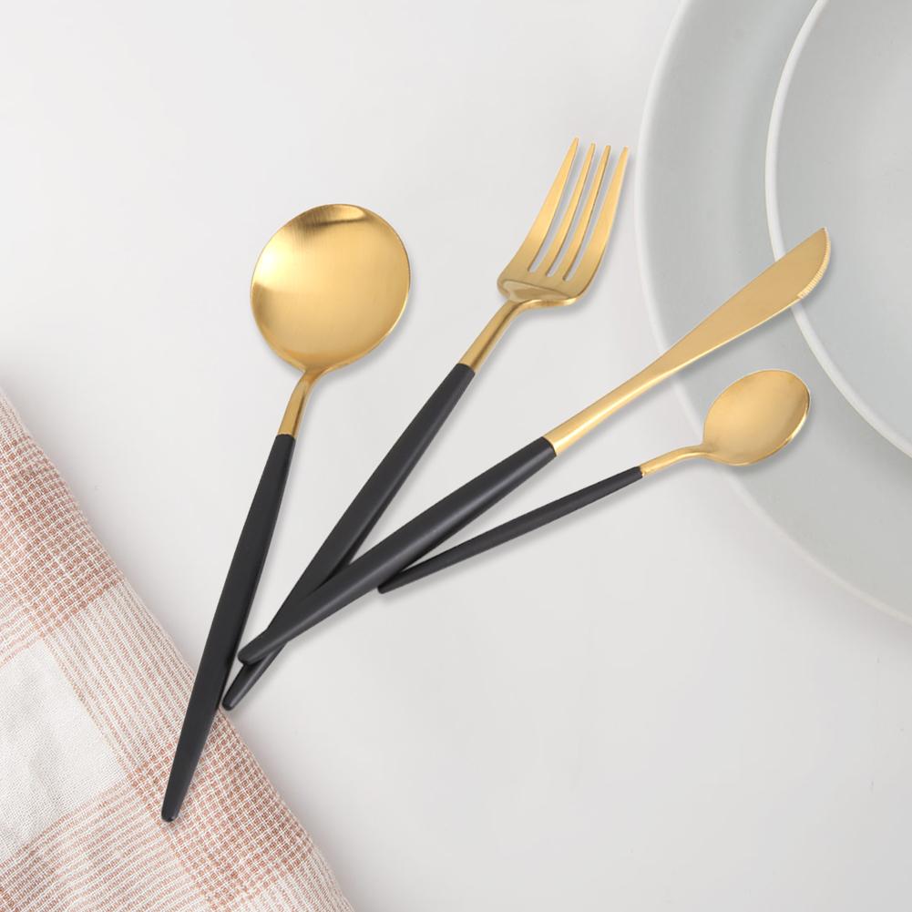 4Pcs Set Stainless Steel Colored Tableware Spoon Fork Knife Dinnerware Home Use White  Golden