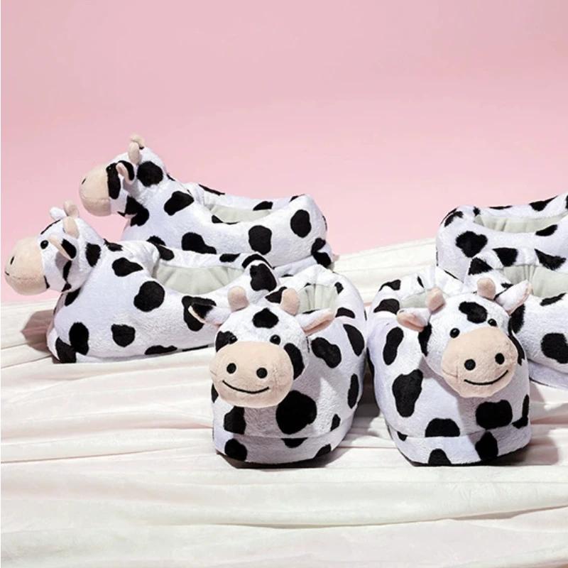 Fashion 2025Cute Animal Slipper for Women Girls Kawaii Fluffy Winter Warm Slippers Woman Cartoon Milk Cow House Slippers Funny Shoes