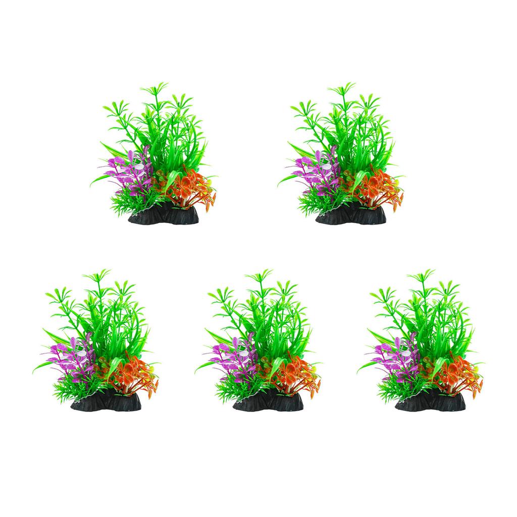 Realistic Artificial Green Plant Set of 4 with Base for Fishtanks Home Office Aquariums Underwater Landscape Accessories