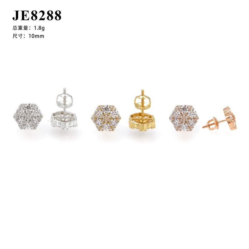 Hip Hop Floral Stud Earrings Men Women Sterling With Moissanite Crystal Accents Gold Rose White