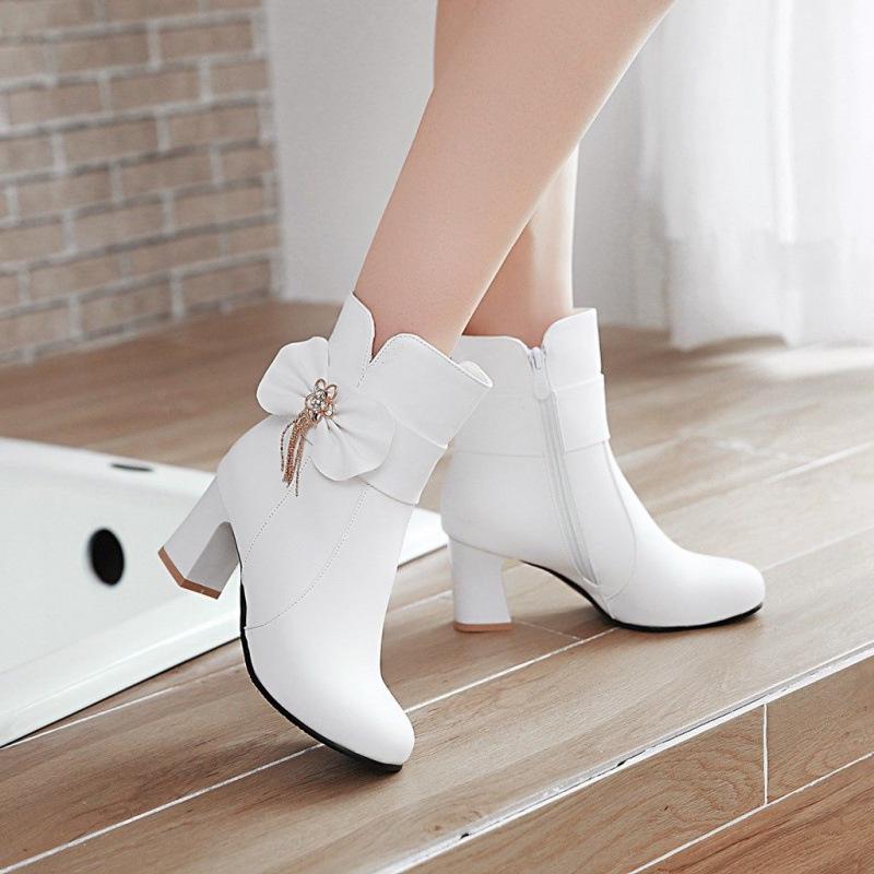 2024 Autumn/Winter Side Zipper Chunky Heel Women's Ankle Boots – Versatile High Heel Martin Boots