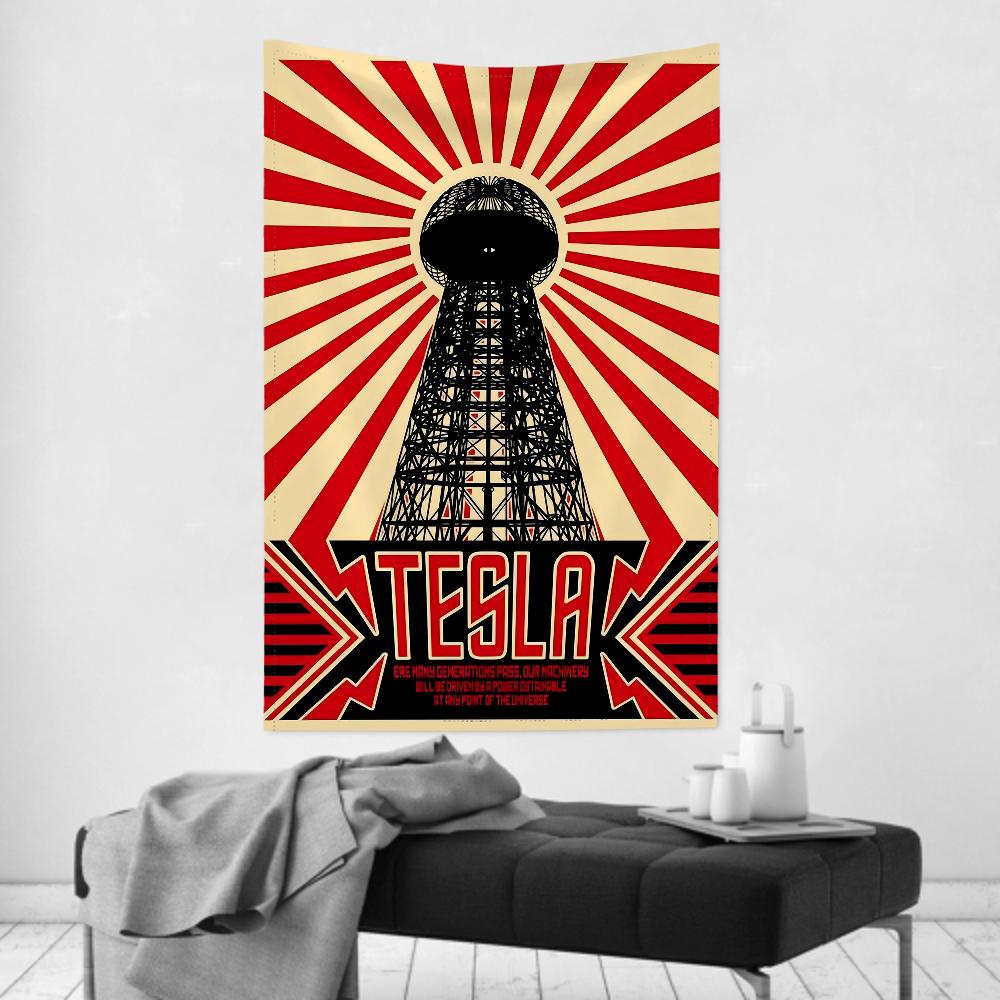 Retro Science Celebrities Nikola Tesla Tapestry Room Decor Wall Cloth Party Hanging Background Room Decor Baby Room