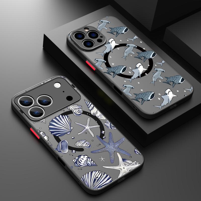 Sea Turtle Conch Whale Pattern Case For iPhone 17 Pro Max Magnetic For Magsafe Hybrid TPU+PC Matte Cover For iPhone 16 Pro Max 15 14 13 12 11 16E Air