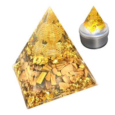 Heizi Orgonite Power Stone Natural Stone Pyramid with LED Turning Table Healing Goods Crystal Eye Money Luck Work (Tiger Luck)