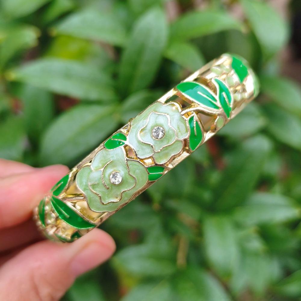 1,4 cm Pfingstrosen-Filigranblumen-Armreif Breiter Damen-Handarmreif Geschenke für Frauen Mädchen