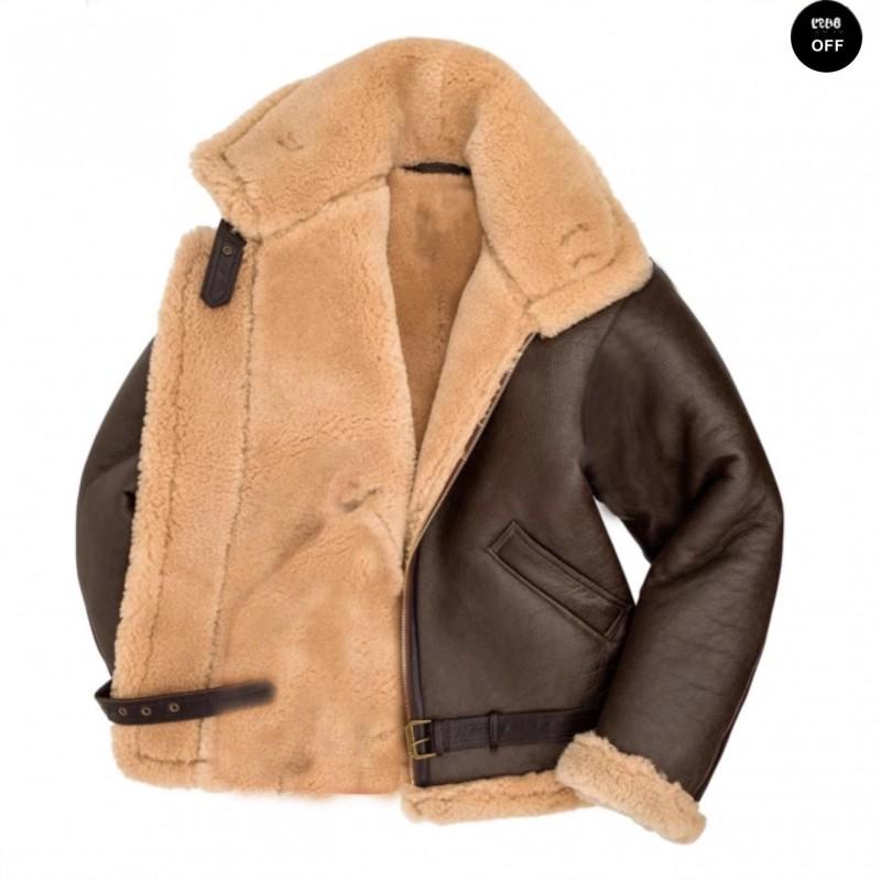Mens PU Leather Short Coat With Faux Shearling Lining Fox Fur Collar Slim Fit Winter Outerwear Travel