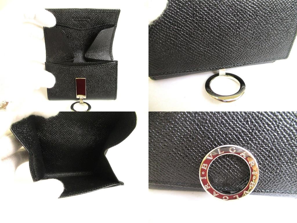 Authentic BVLGARI Black Leather Logo Clip Coin Purse #a895  Refurbished