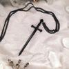 Gothic Black Long Sword Pendant With Cross Chain For Women