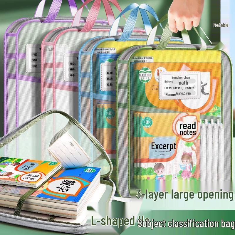 L-Shaped Transparent Mesh File Bag with Zipper: Large Opening Student Tote for Exams