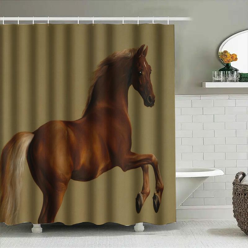 Pferd Duschvorhang Vintage Reitkunst Badezimmer Dekor Western Bauernhaus Duschvorleger Rustikal Wildpferd Muster Waschbar