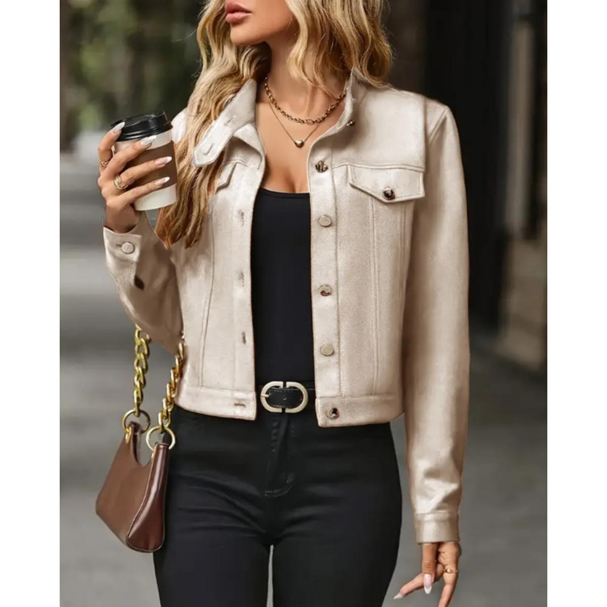 

Women s Suede Short Jacket 2025 Autumn Winter New Fashion Casual Outerwear Coat XXL абрикосовий