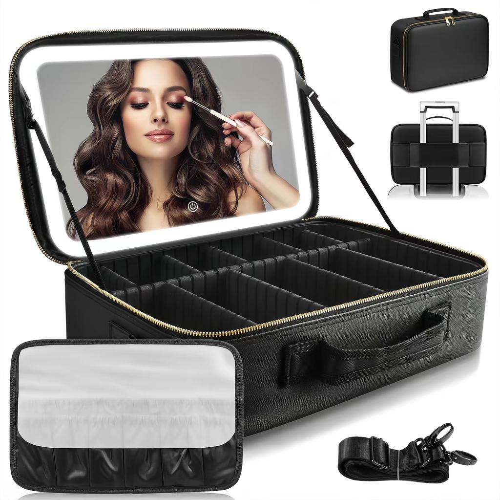 Portable LED Desktop Mirror Makeup Case with Personalized Foldable Design Large Capacity Makeup Storage Bag Essential for Beauty