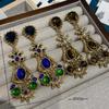 Wran Medieval Vintage Natural Lapis Lazuli Earrings Women'S Retro Old Peacock Light Luxury Versatile Earrings