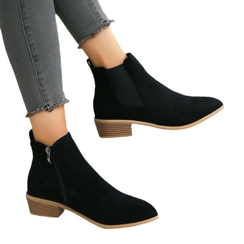 Winter New Large Size Women's Boots Round Head Fashion Retro Side Zipper Bare Boots Round Head Thick Heel Short Boots Tide