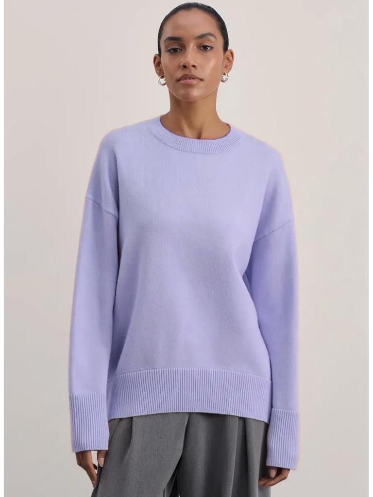 Stilvoller Damen-Strickpullover mit lockerem Schnitt: Europäisch & Amerikanisch Herbst/Winter Rundhals Einfarbig
